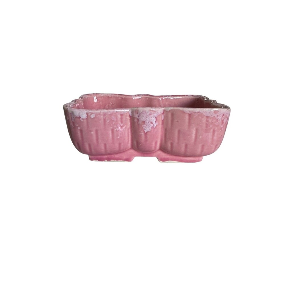 Vintage UPCO 104 Retro Art Pottery Pink MCM Drip Glaze 6” Planter EUC
